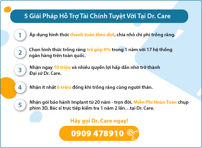 5 giải pháp tài chỉnh Dr. Care hỗ trợ cô chú để cô chú nhẹ gánh chi phí hơn khi trồng răng Implant