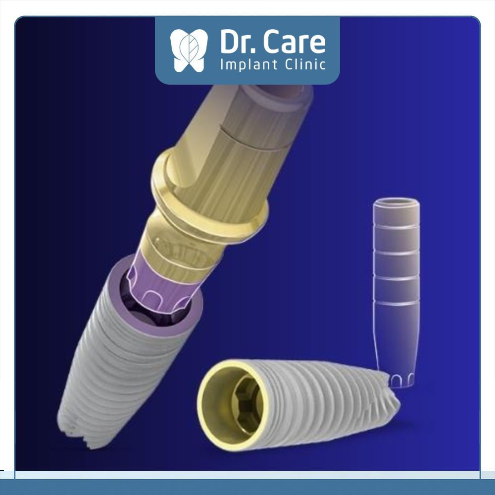 Trụ Implant Đức có thiết kế tối ưu với những đường ren xoắn đều quanh thân trụ nhằm tăng diện tích bề mặt tiếp xúc với xương hàm