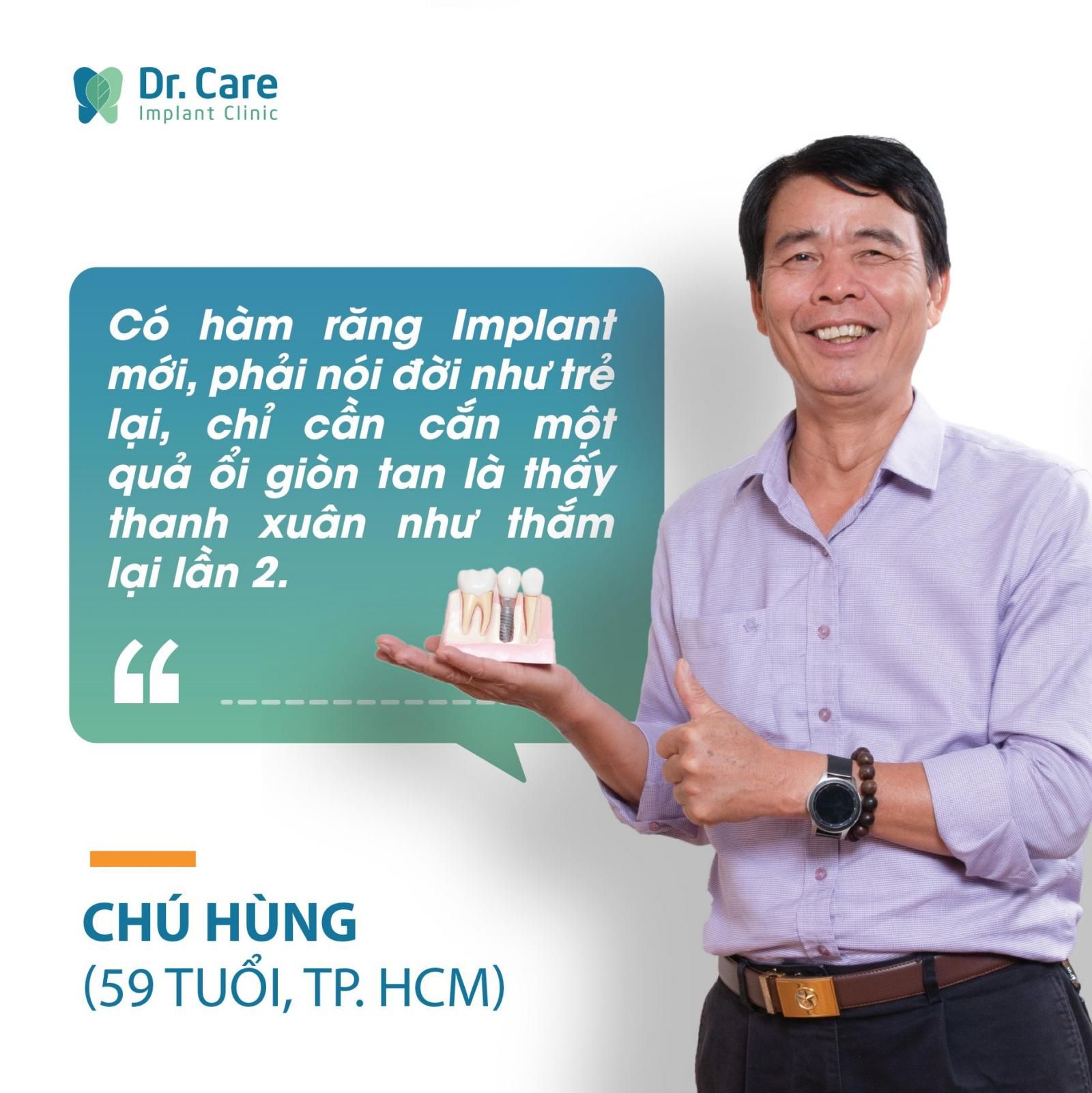 chú Hùng khách hàng trồng răng Implant tại Dr. Care