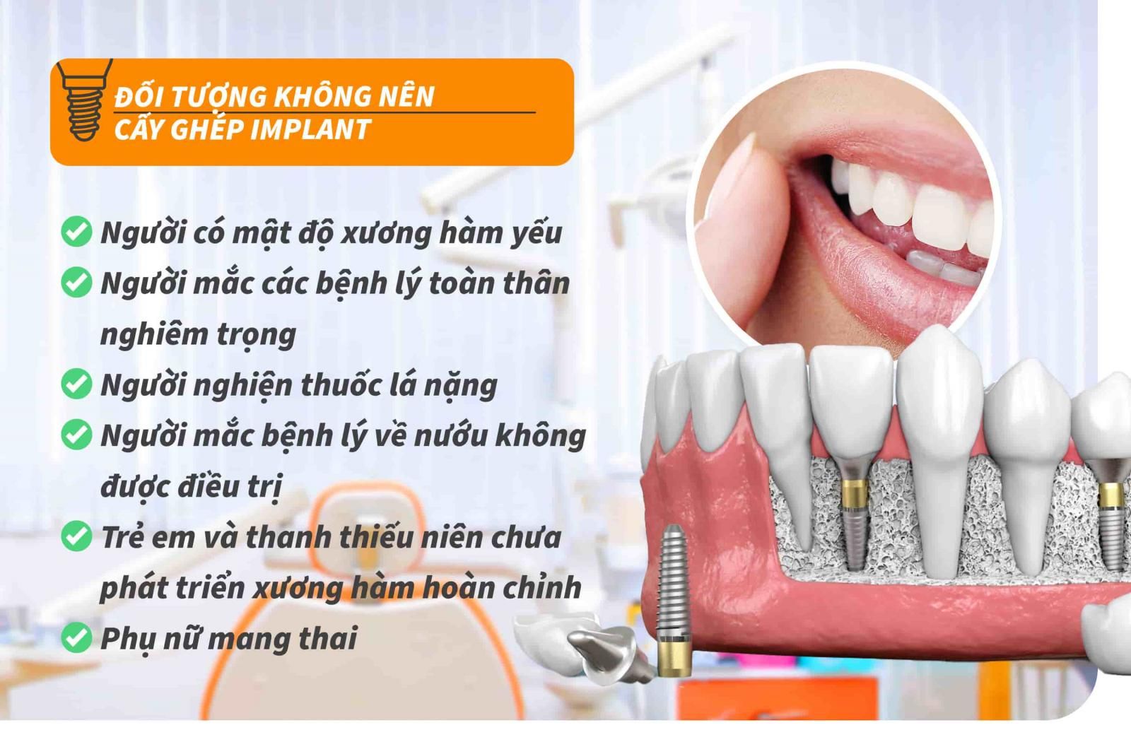 Tối tượng không nên cấy ghép Implant