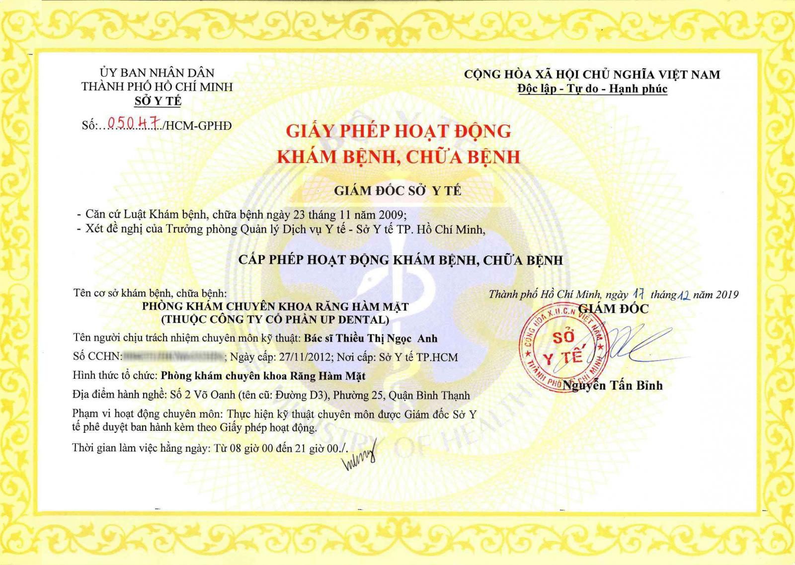 Giấy phép nha khoa Up Dental