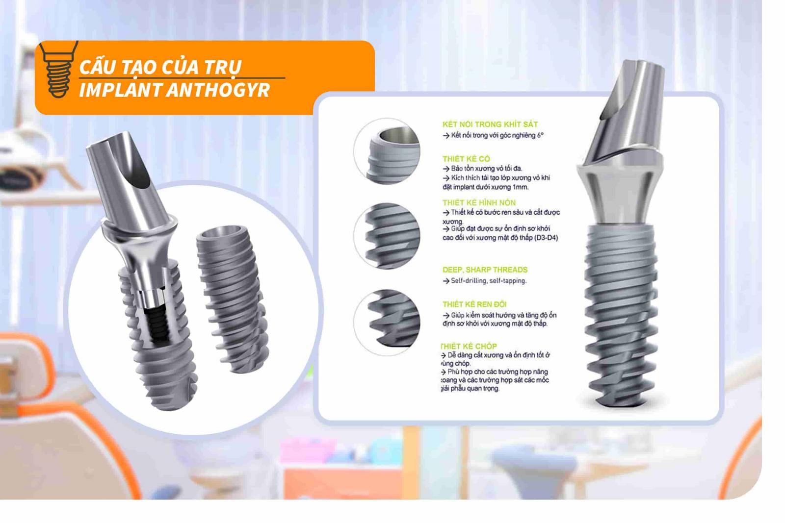 Cấu tạo của trụ Implant Anthogyr